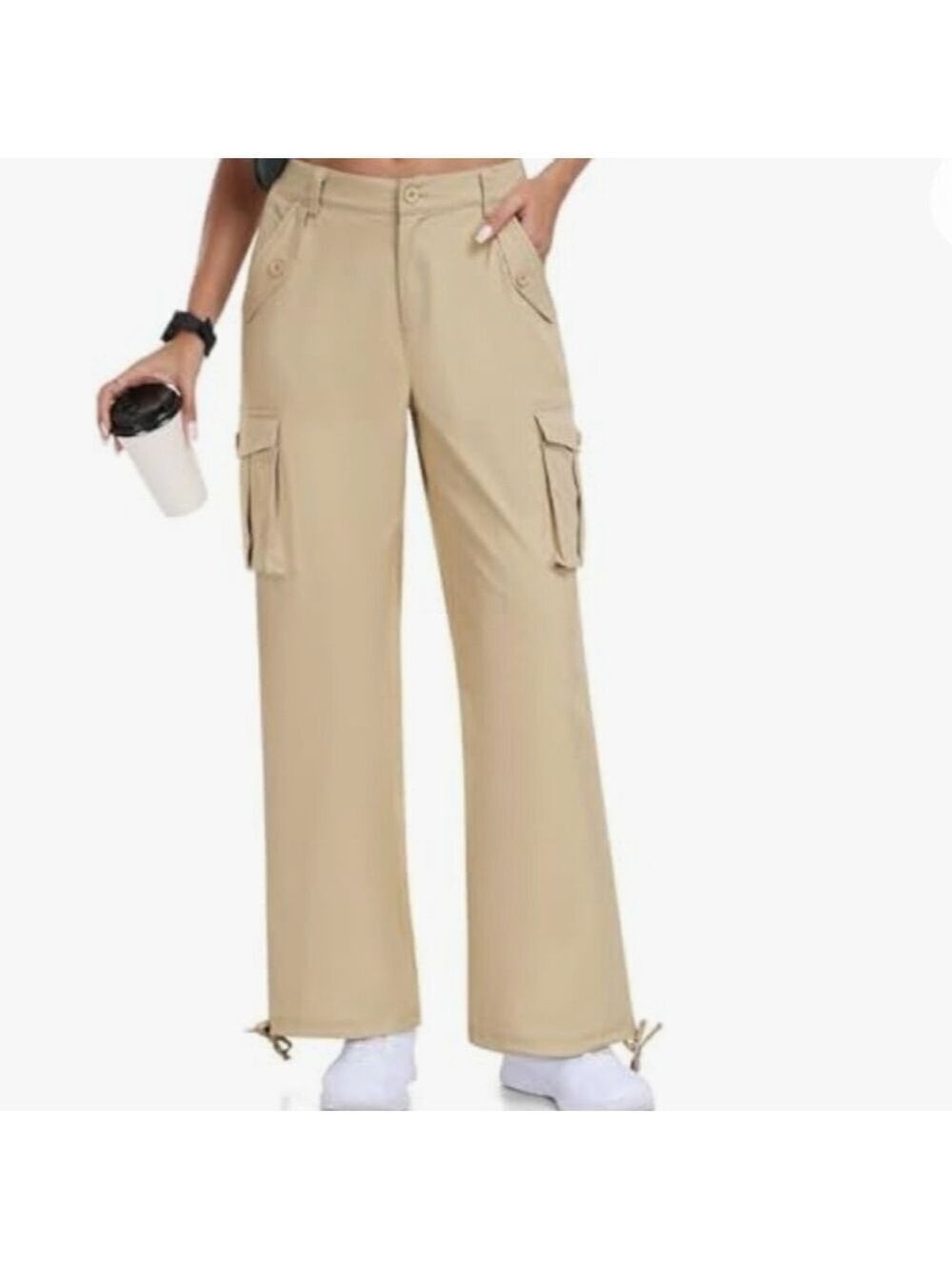 MoFiz Womens khaki Cargo 6 Pockets Baggy Streetwear Wide Leg HighWaisted NWT SzL
